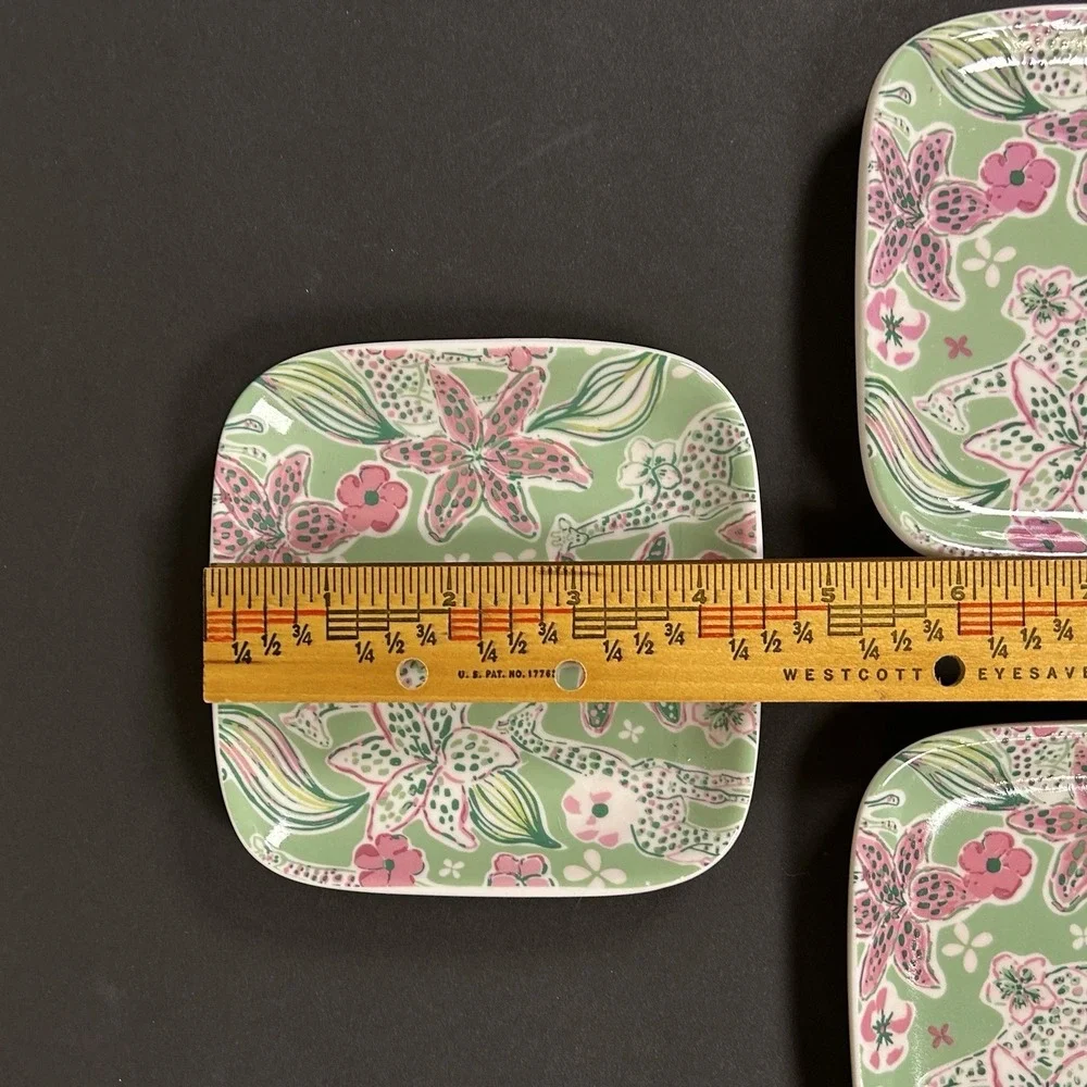Giraffe Floral Trinket/Soap Dish Set of 3 Pink Green 4.5 inch Whimsical